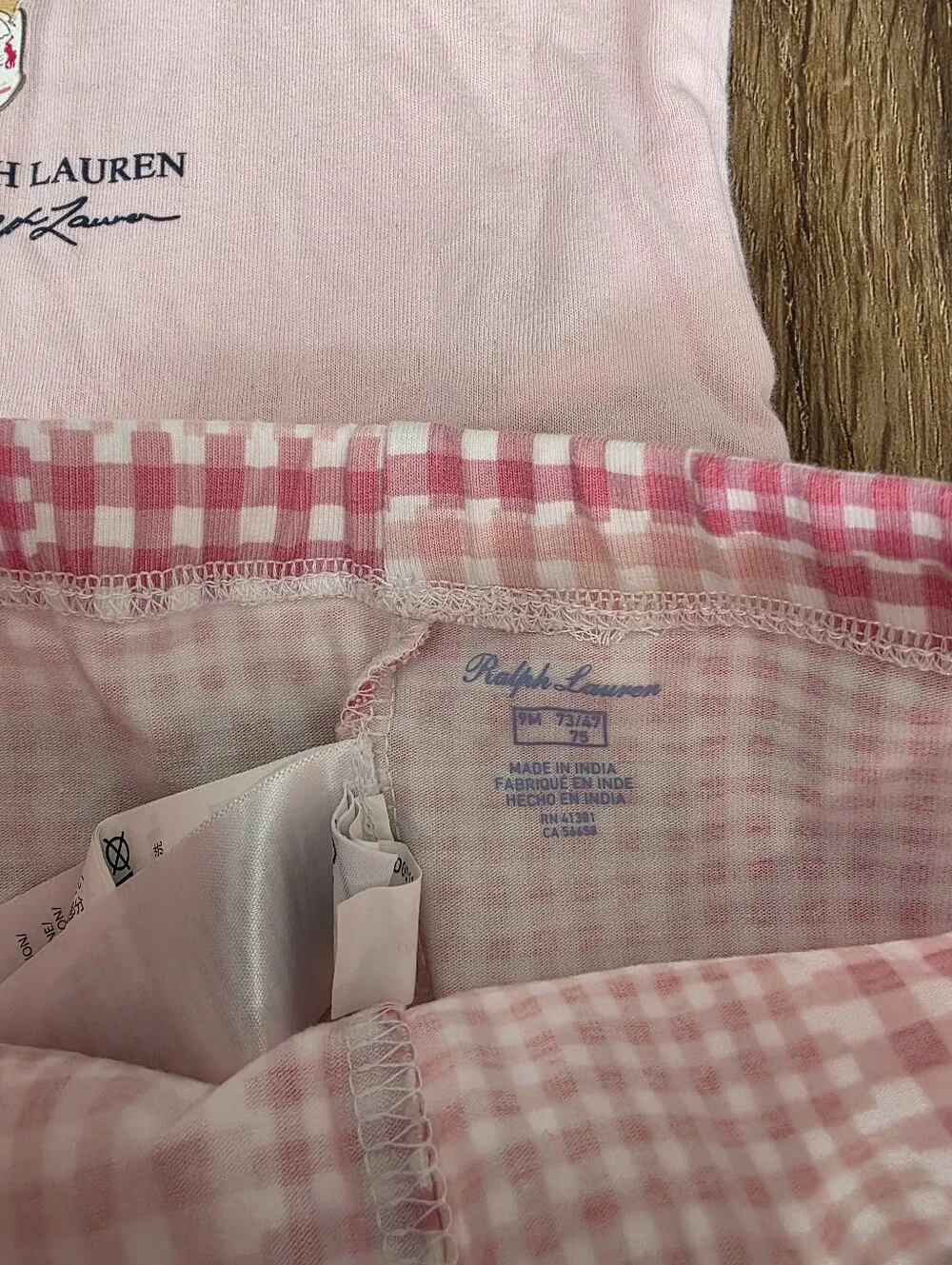 Polo Ralph Lauren Baby Girls Bear T-Shirt & Gingham Leggings Outfit Size 9m